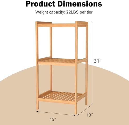 kinbor 3-Tier Bamboo Shelf Freestanding, Bathroom Standing, Natural Bamboo - Image 3