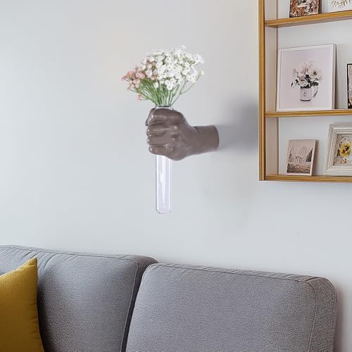 Wall Sculptures, Hand Vases Home Decor, Wall Mount Art Sculpture, Unique Wall Art Statue, Funky Flower Vase Decorations, Modern Eclectic Hanging Decor,Glass Test Tube Vase (Beige) - Image 6