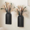 2 Pack Wooden Wall Vase Set with Pampas Grass Eucalyptus, Modern Farmhouse Boho Wall Decor for Living Room, Entryway, Hallway, Bathroom, Dining Room, Black Wall Art for Home Decoration by Uipame