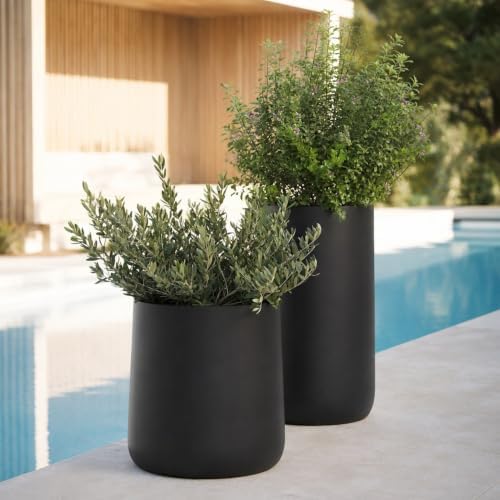 KUTE NEST 14" H x 13.7" D Premium Conico Fiberstone Planter - Black - Image 2