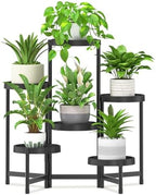 iDavosic.ly 6 Tier Folding Plant Stand Indoor Outdoor, Plastic Tray, Black by iDavosicly
