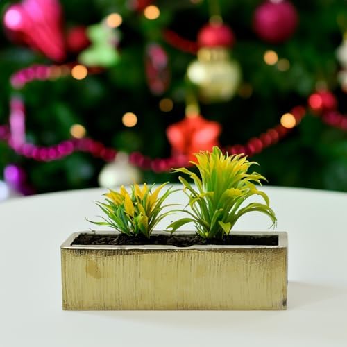 WGVI Long Rectangle Ceramic Planter Vase in Gold Etched 14" x 4" x 4"H, Rectangular Box Block Terrarium Pot, Flower Arrangement, Tabletop Centerpiece, Home Decor Organization Container, 4 Pcs. - Image 5