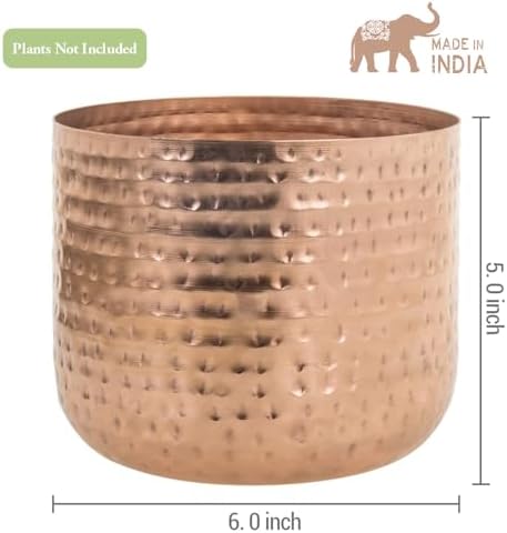 MyGift 6 Inch Copper Tone Metal Plant Pot with Hammered Design, Decorative Small Succulent Planter - Handcrafted in India - Image 5