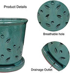 Ceramic Orchid Pots with Holes 6 Inch, Round Green Ceramic Orchid Pot with Saucer, Ceramic Air Plant Pot with Holes, Butterfly Pot Saucer Windowsill Contemporary Home Decoration, Forest Green - Image 4
