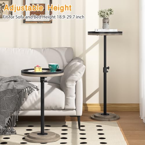 Small Side Table, Drink Table, Height Adjustable Round End Table, Pedestal Side Table for Small Spaces in Living Room, Bedroom, Grey - Image 3