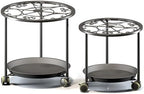 TOSKING 2-Pack Black Round Rolling Plant Caddies with Water Tray – Metal Stands with Wheels, Elegant Floral Pattern, for Indoor Planters (14" & 12") by TOSKINGESSENCE