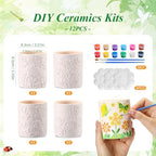 Zubebe 12 Pcs Paint Your Own Ceramic Pots Bulk Unfinished Succulent Pots Craft Kit with Drainage Hole Mini Paintable Plant Vase Ready to Paint Planter for Cactus DIY Craft (Insect) - Image 2