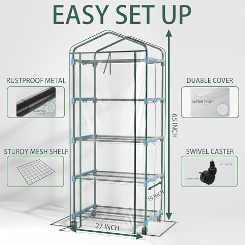 Mini Indoor Greenhouse with Grow Light - Portable Outdoor for Plants Green House Cabinet with Wheels, Tent Cover, 4 LED Lights with Dimmable 3 Color 36W, 4 Tier Gardening Shelves - Image 2