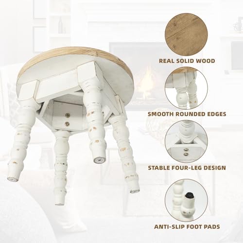 Solid Wood Indoor Plant Stand Stool, 11.8" Round × 10.6" Tall Small Wood Plant Stand for Pots, Vases & Home Décor – Rustic Vintage White Display Pedestal & Plant Holder for Indoor or Outdoor Use - Image 5
