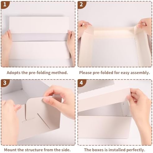 12pcs 19x14x4 inch Cake Boxes with Window，White Rectangle Sheet Large Bakery Boxes for Pastry Dessert Cake, Cupcakes Donuts Cookies Pie Treat Packaging - Image 4