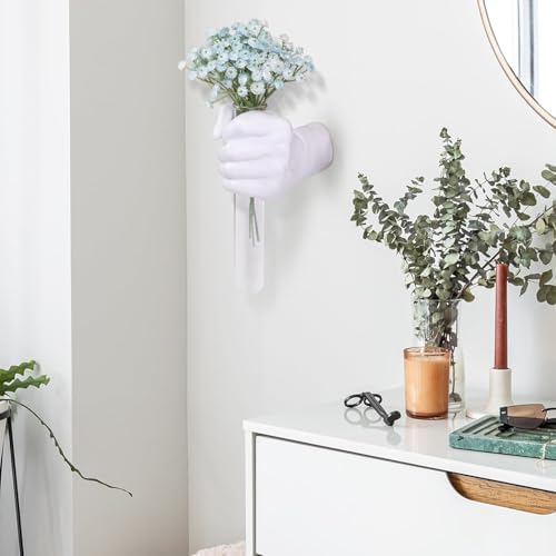 Creative Wall Hanging Sculpture, Funky White Hand Vases Home Decor, Artistic Hanging Hand Sculptures with Test Tube Vases, Unique Wall Art Statue - Image 2