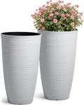 2-Pack 23.5" White Plastic Tall Tapered Planters with Ribbed Texture by Ultym
