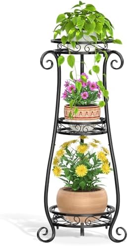 LASZOLA 3 Tiers Metal Corner Plant Flower Stand Tall Indoor Outdoor, Black by LASZOLA