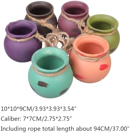 6 Pieces Pot Tied Rope Wall or Ceiling Mount Hanging Succulents Plant Flower Pot Multicolor Ceramic Indoor Decor Small Hanging Pots for Succulents Outdoor Indoor on Wall Ceramic - Image 3
