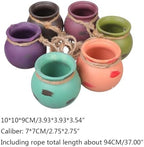 6 Pieces Pot Tied Rope Wall or Ceiling Mount Hanging Succulents Plant Flower Pot Multicolor Ceramic Indoor Decor Small Hanging Pots for Succulents Outdoor Indoor on Wall Ceramic - Image 3