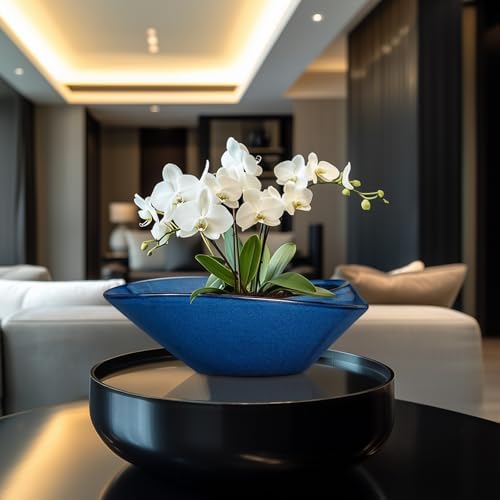 Bonsai Tree Pot - Ceramic Planter Pot with Drainage Hole 12 Inch Bonsai Pots Decorative Orchid Succulent Plant Pots for Indoor Outdoor Plants Blue - Image 4