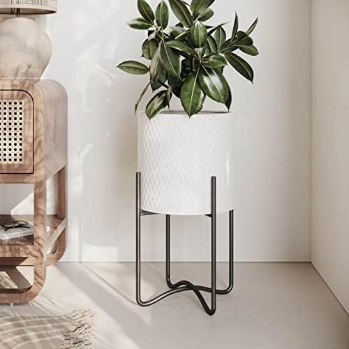 EverNest Claire Mid-Century Modern White Plant Pot with Ambrose Stand, SelectBase, Indoor Plant Pot, Bohemian Style, Minimalist Plant Home Décor (Small, Black) - Image 3