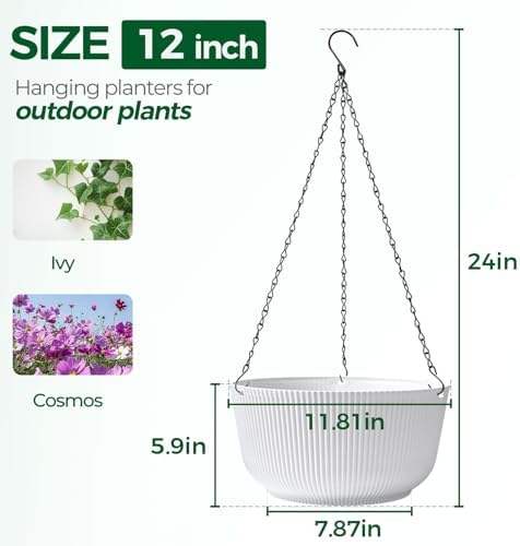 T4U Hanging Planters for Indoor Outdoor, 12 Inch Self Watering Pots, 2 Pack - Image 2