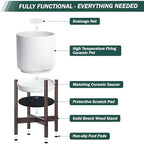 D'vine Dev Ceramic Pot with Walnut Wood Stand, White, 10 in, 55-B-X-1 - Image 5