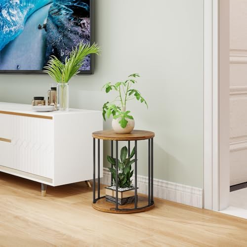 Plant Stand Indoor,small plant stool,Flower Pot Corner stand holder,Mid Century Heavy Duty Metal Tall Home Decor,Modern Round End Table,Small Rustic Display Stand for Living Room,Bedroom(Brown,14In) - Image 5