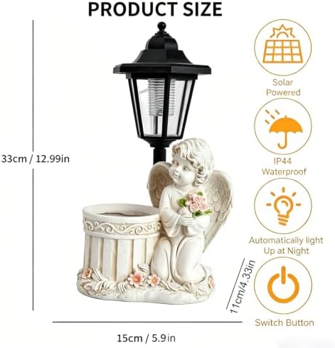 Angel Boy Garden Statue with Solar Lantern and Flowerpot Decor, Outdoor Solar Angel Garden Statue for Garden Lawn Patio Yard Decor Unique Housewarming Birthday Gifts for Women Mom - Image 5