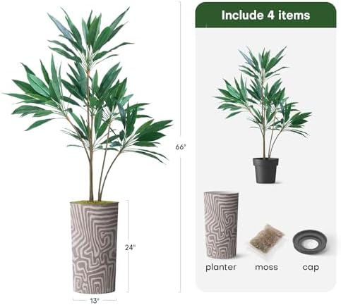 SIGNWIN Artificial Tree in Geometric Pattern Planter, Fake Dracaena Tree Silk Tree for Indoor and Outdoor Home Decoration - 66" Overall Tall (Plant Pot Plus Tree) - Image 3