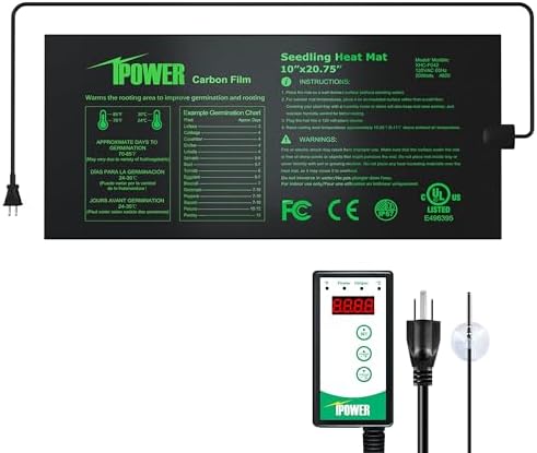 iPower 10"x20.75" Seedling Heat Mat and Digital Thermostat Combo Set, Warm Hydroponic Heating Pad for Germination, Indoor Gardening, Greenhouse by iPower