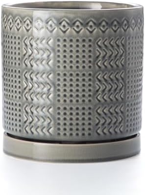 Indoor-Outdoor Ceramic Plant Pots: 8 Inch Flower Pots with Drainage Hole & Saucer - Decorative Ceramic Pots for Plants Herbs Succulents - Home Garden Patio Lawn Use by Poitonru