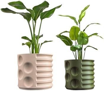 Eyely ASU2003A-2SET Mack Modern Geometric Indoor Brutalist Style Eco-Friendly 3D Printed Planters with Drainage, Sand/Olive (Set of 2) by eyely
