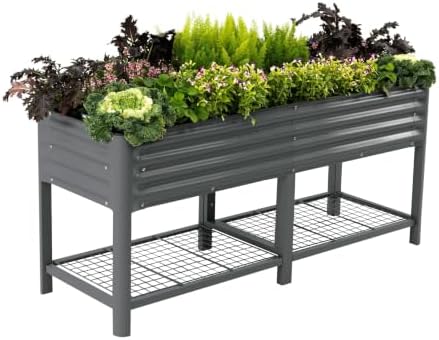 Vego garden Elevated Raised Garden Bed, 2' x 6' Outdoor Planters Boxes with Legs & Storage Rack for Patio, 1000 Lbs Weight Capacity, Raised Beds for Gardening Herbs Vegetables, Modern Gray by Unknown