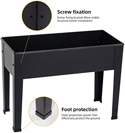 Raised Garden Bed, Elevated Planter Black Metal Plant Box with Legs Standing Garden Stand Drainage Holes Black(24" L x 11" W x 18" H) - Image 4