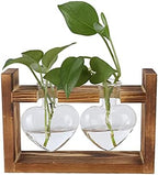 Plant Terrarium with Wooden Stand,Heart Shaped Transparent Glass Vase Flower Pot Hydroponics Plant Propagation Station for Hydroponics Plants Home Office Decor (Retro Box + 2 by Zerodis