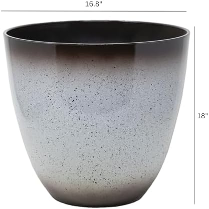 Gardener Select (EPR18-105 Large Egg Shaped Planter - Modern Indoor & Outdoor Decorative Flower Pot/Box (18 Inch, Brown to White w/Specs) - Image 3