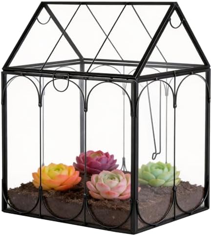 Glass Plant Terrarium Container with Lid, House Shape Geometric Terrarium by Unknown