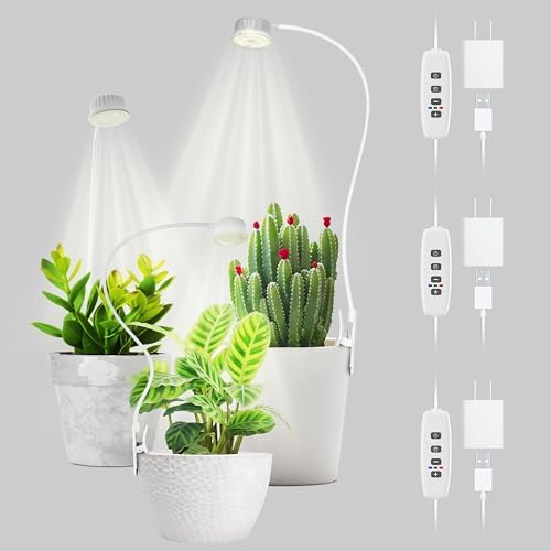 Shyineyou Small Grow Lights for Indoor Plants Full Spectrum,Plant Lights for Indoor Growing, Clip on Plant Grow Light with 3/9/12H Timer for Succulents,Small Plants, 3-Pack by SHYINEYOU