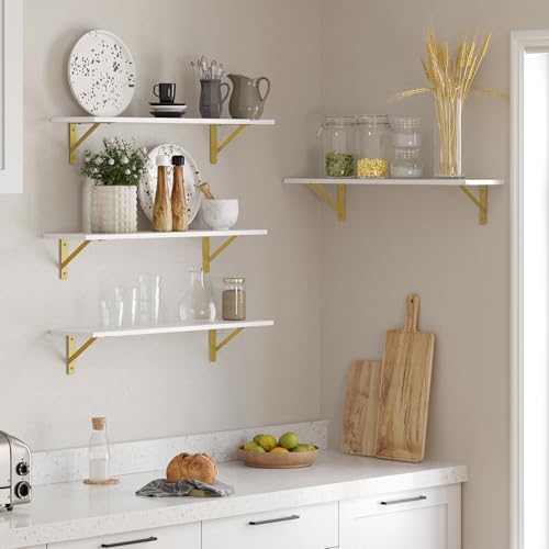DINZI LVJ Long Wall Shelves, 31.5Inch Wooden Wall Mounted Shelves, Set of 4 - Image 5