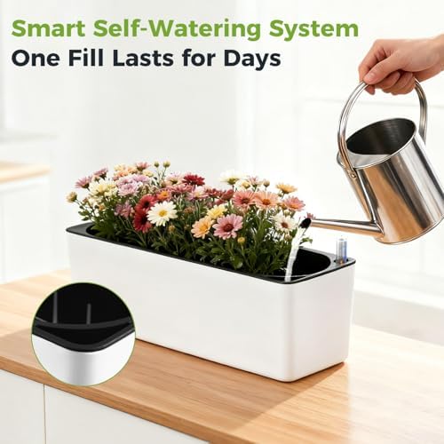 2 Pack Rectangular Planter 15.6 x 5.4 in Self Watering Planter Window Sill Planters Indoor Rectangle Plant Pot Self Watering Pots Plastic Plant pots with Drainage Holes Black Flower Pot - Image 6