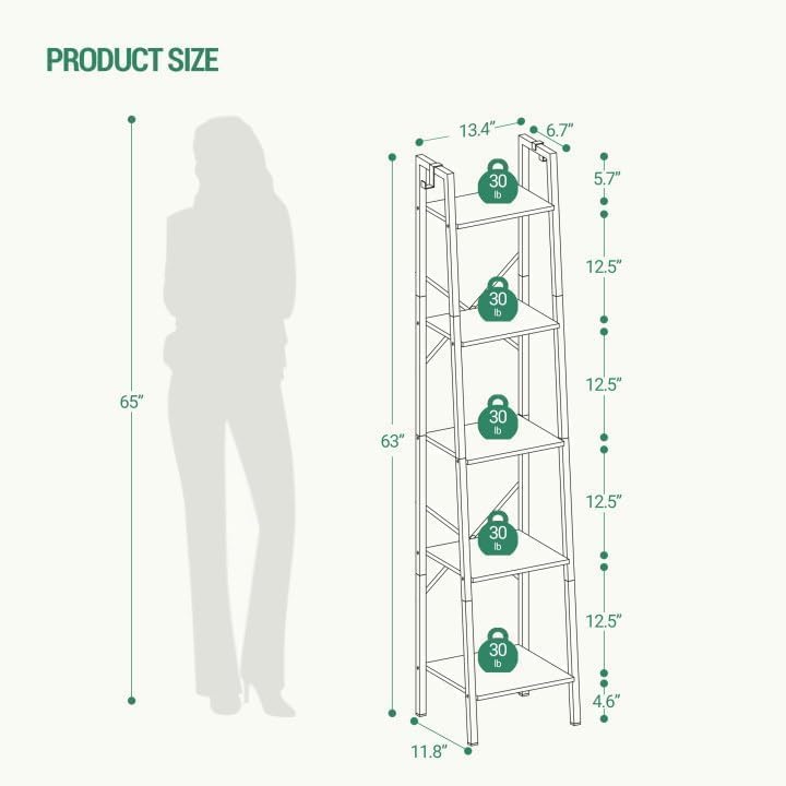 Hzuaneri Ladder Shelf, Bookshelf, Freestanding Corner Storage Shelf - Image 2