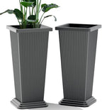 24" Set of 2 Tall Planters for Outdoor Plants, Gray Striped by Unknown