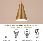 Gold Plug In Pendant Light,Hanging Lights With Plug In Cord On/Off Switch, Mini Brass Pendant Lights for Kitchen Island,Modern Chandeliers Light Fixture with Metal Shade,Hanging Lamps for Bedroom - Image 6