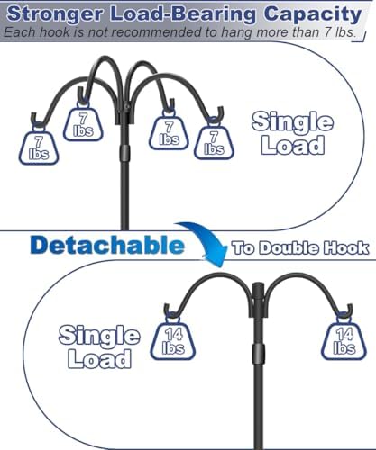 Upgrade 4-Hook Shepherds Hooks for Outdoor with Plastic Tube, 60" Heavy Duty Bird Feeder Pole with 5 Prongs Base, Adjustable Garden Hook for Solar Light, Hanging Plant, Wedding Decor, 2 Pack - Image 4