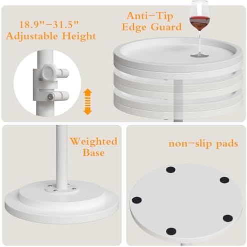 Small Side Table, Drink Table, Height Adjustable Round End Table, Pedestal Side Table for Small Spaces in Living Room, Bedroom, White - Image 5