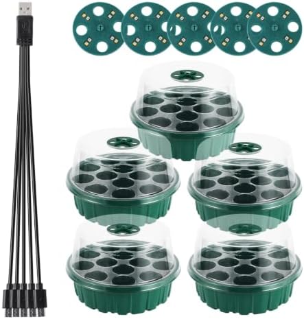 Seed Starter Tray with Built-in LED Grow Light, Adjustable Vent Humidity Dome Germination Box, Breathable Plant Seed Starting Pots, Indoor Garden Greenhouse Seedling (5-12 Cell Square) - Image 3