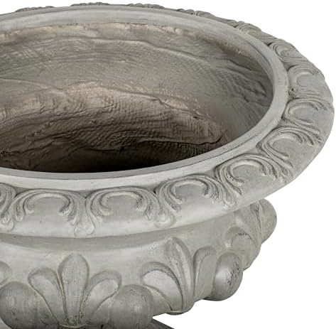 18.5"H Stately Wide Floral-Carved Pedestal Urn Planter – Weather-Resistant MGO Outdoor Flower Pot for Garden, Patio & Front Porch Entrance – Extra-Large Faux Stone Planter with Wide Base (Gray3) - Image 4