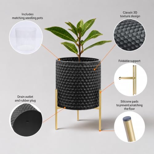 Growsun Metal Plant Pots w/Stands, Set of 3 Flower Pots w/Drain Holes - Image 3