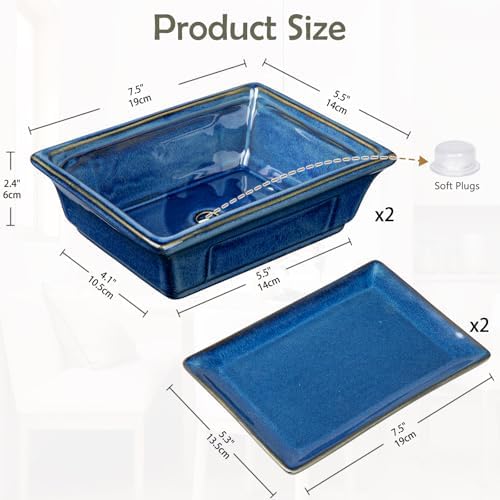 Villa Como Set of 2 Bonsai Pots with Drainage Tray, 7.5" Bonsai Planters - Image 2