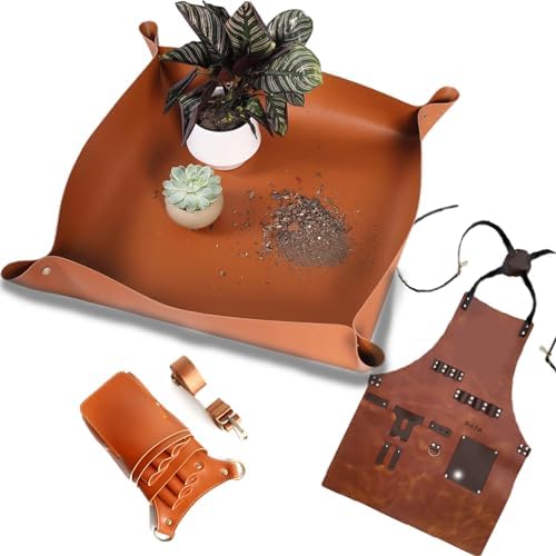 Plant Repotting Mat,Thickened Waterproof Leather Gardening Transplanting Pack of 3,Portable Potting Tray with Aprons & Horticulturist Pliers Tool Belt Pouch by SRUIHAX