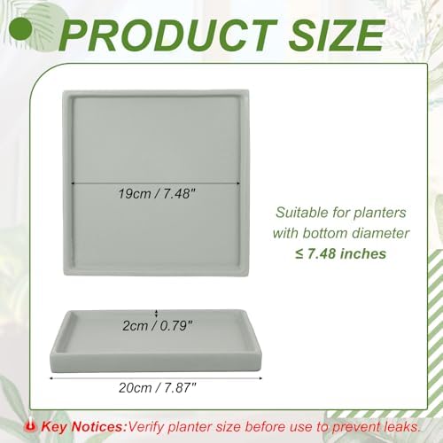 7.5 Inch Ceramic Plant Saucers, Square Flower Planter Water Trays Ceramic Plant Saucer Pot Tray -Fitting for (Outdoor/Indoors/Garden/Planting/Water/Flower/Coffee) Light Gray - Image 2