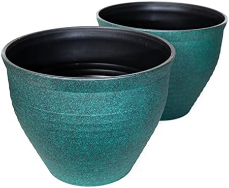 Circle Pattern (2 Pack) Decorative Rustic French Country Look Plastic Planter for Indoor, Outdoor, Nursery, Garden, Patio, Office, Home Décor Use. Long Lasting, Reusable Lightweight (Patina) by Unknown