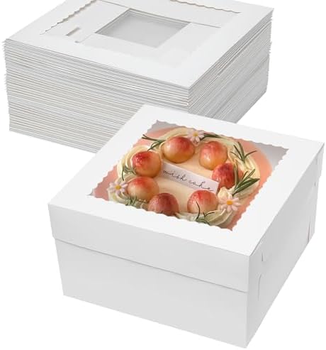 Mefleet 25pcs 12x12x6 Cake Boxes Bakery Boxes for Tier Cakes with Window by Mefleet